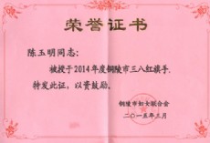 2014年度三八紅旗手榮譽證書